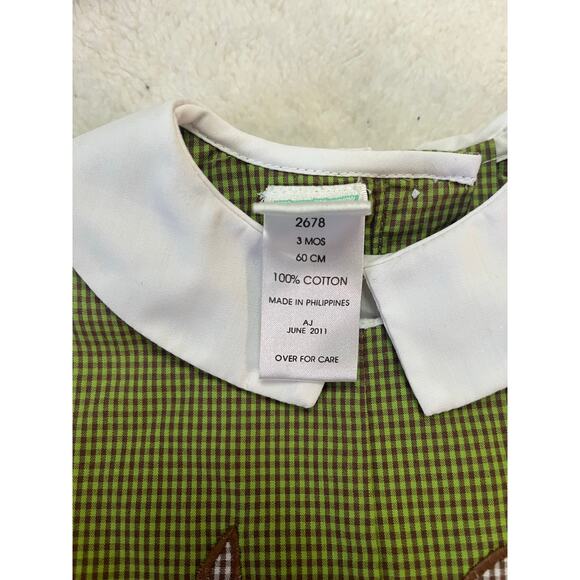{NWT} ZU Green Gingham Dog Applique' Romper 3 months - Picture 6 of 7